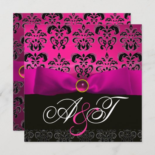 ROZE PAARSE ZWARTE FUCHSIA LINT DAMAST MONOGRAM KAART (Voorkant / Achterkant)