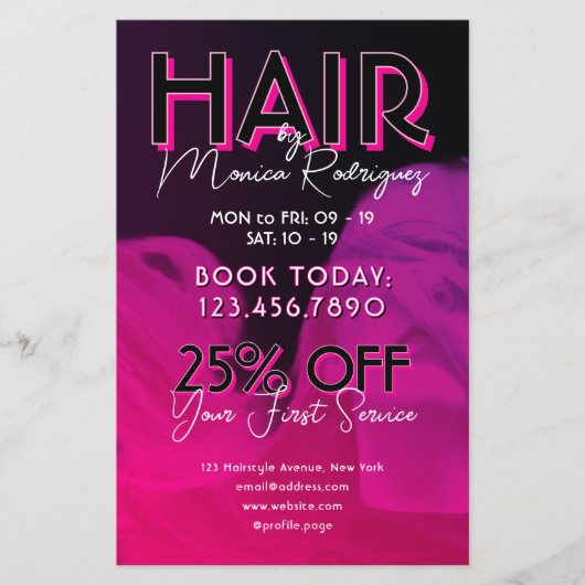 Roze paarse zwarte kapsalon Flyer (Voorkant)