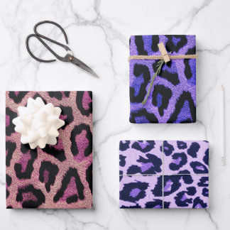 Roze Paarse zwarte luipaard Dierenprint Inpakpapier Vel