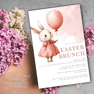 Roze Paasbrunch Bunny Waterverf Party Kaart