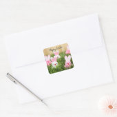 Roze paasbundels vierkante sticker (Envelop)