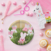Roze paasBunnies in gras Papieren Bordje (Feest)
