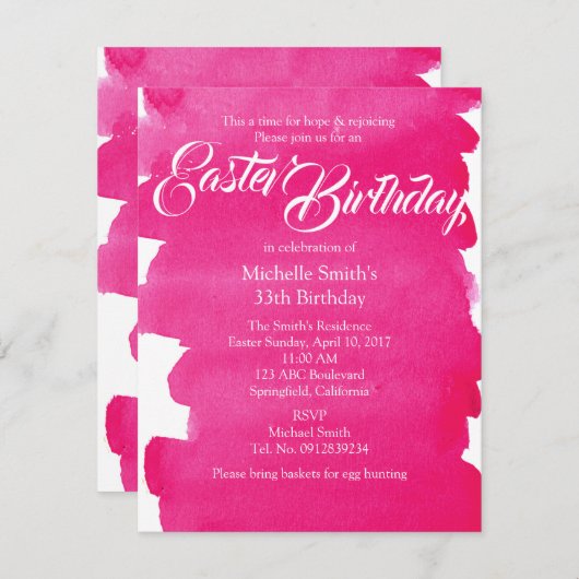 Roze paasdag kaart (Voorkant / Achterkant)