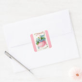Roze paasei en bloemenvierkante Sticker (Envelop)