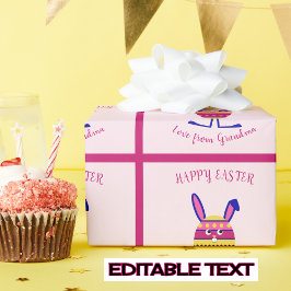 Roze paasei konijntje aangepaste tekst cadeaupapier