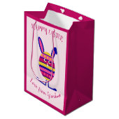 Roze paasei konijntje aangepaste tekst medium cadeauzakje (Voorkant Gekanteld)