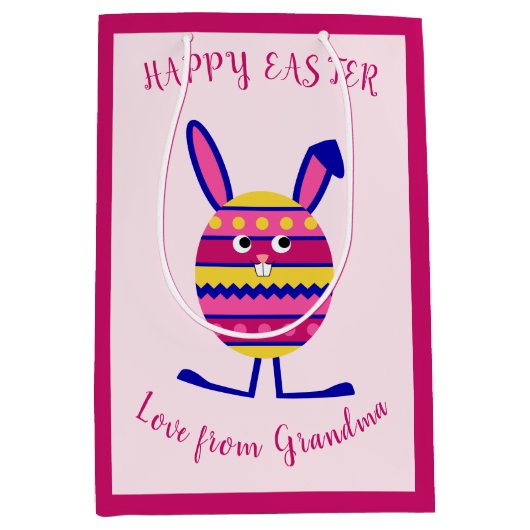 Roze paasei konijntje aangepaste tekst medium cadeauzakje (Voorkant)