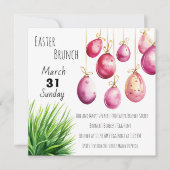 Roze paaseieren en een plukje groen gras kaart (Voorkant)