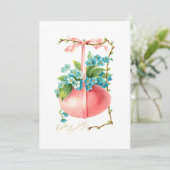 -roze paaseieren, lint en vergeet-me-nots feestdagenkaart (Staand voorkant)