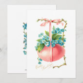 -roze paaseieren, lint en vergeet-me-nots feestdagenkaart (Voorkant / Achterkant)