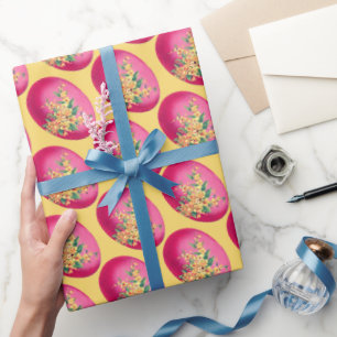Roze paaseieren op geel omlooppapier cadeaupapier