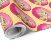 Roze paaseieren op geel omlooppapier cadeaupapier (Rol Hoek)