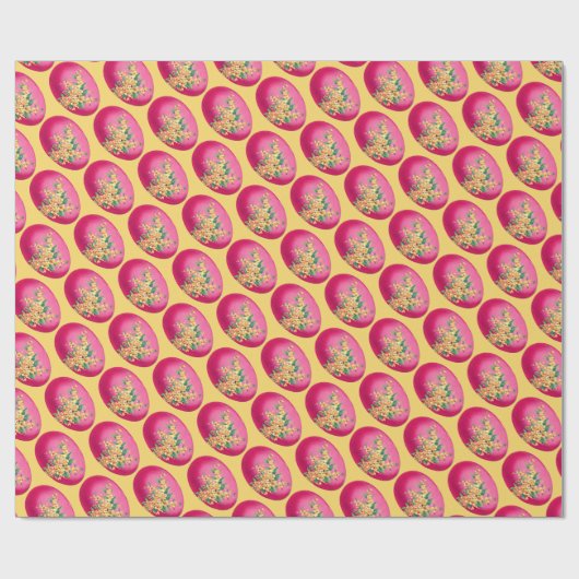 Roze paaseieren op geel omlooppapier cadeaupapier (Vlak)