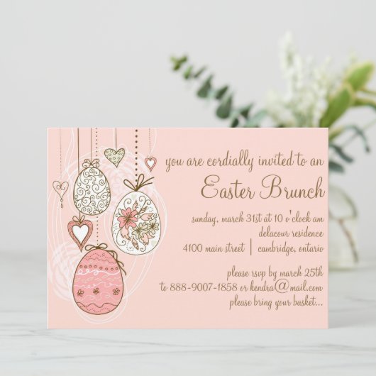 Roze  paaseieren Pasen Uitnodiging tot bootbreuk (Staand voorkant)