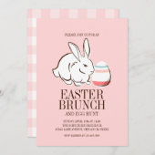 Roze Paashaas en Egg Brunch & Egg Hunt Uitnodigen Kaart (Voorkant / Achterkant)