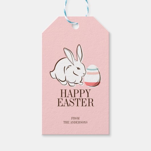 Roze Paashaas en Ei Happy Easter Gift Label Cadeaulabel (Voorkant)