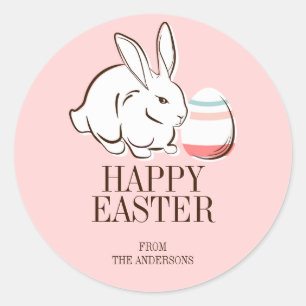 Roze Paashaas en Ei Happy Easter Sticker