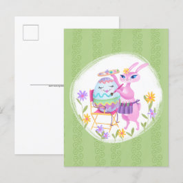 Roze Paashaas Konijn en Ei Briefkaart