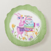 Roze Paashaas Konijn en Ei | Rond Kussen (Achterkant)