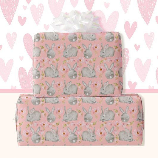 Roze paaskonijntjes voor de lente cadeaupapier