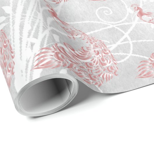 Roze pacock Leaf Vine Weddenschap Wrapping Paper Cadeaupapier (Rol Hoek)