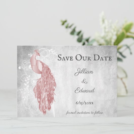 Roze pacock sparen de datum aankondiging (Staand voorkant)