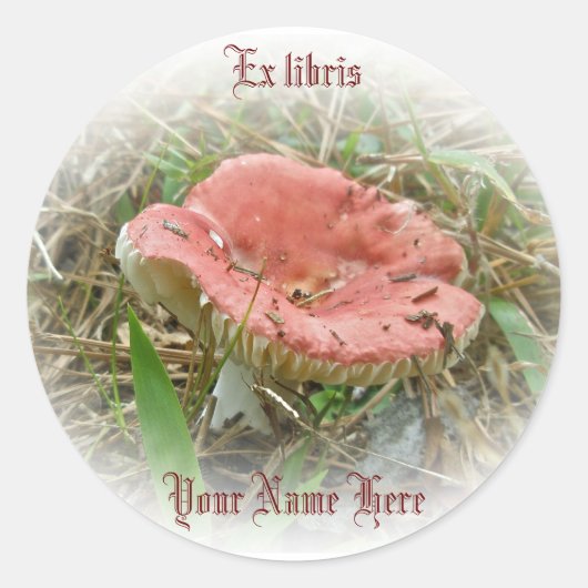 Roze paddenstoel Ex libris Sticker (Voorkant)