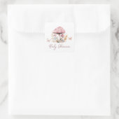 Roze Paddenstoel Meisje Baby shower Plein Vierkante Sticker (Tas)