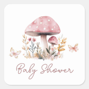 Roze Paddenstoel Meisje Baby shower Plein Vierkante Sticker