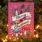 Roze Paddenstoel Vrolijk Kerstbos Feestdagen Kaart