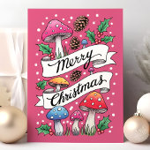 Roze Paddenstoel Vrolijk Kerstbos Feestdagen Kaart