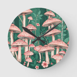 Roze Paddenstoelen Bos Patroon Bos Natuurcore Ronde Klok