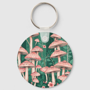Roze Paddenstoelen Bos Patroon Bos Natuurcore Sleutelhanger