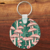 Roze Paddenstoelen Bos Patroon Bos Natuurcore  Sleutelhanger (Voorkant)