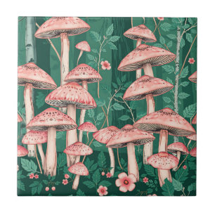 Roze Paddenstoelen Bos Patroon Woodland Naturecore Tegeltje