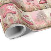 Roze paddenstoelen cadeaupapier (Rol Hoek)