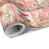 Roze paddenstoelen cadeaupapier (Rol Hoek)