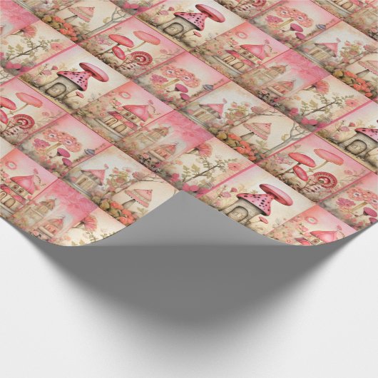 Roze paddenstoelen cadeaupapier (Hoek)