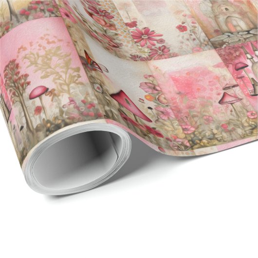 Roze paddenstoelen grillig en schattig cadeaupapier (Rol Hoek)