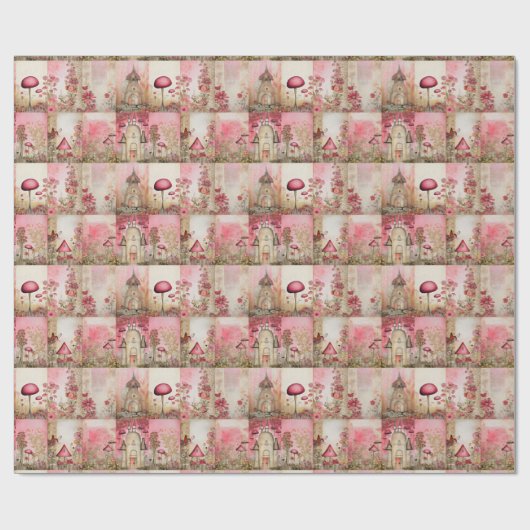 Roze paddenstoelen grillig en schattig cadeaupapier (Vlak)