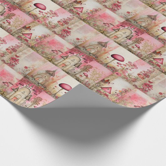 Roze paddenstoelen grillig en schattig cadeaupapier (Hoek)