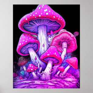 Roze Paddenstoelen Op Een Zwarte Achtergrond op ee Poster