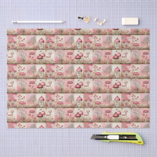 Roze paddenstoelen tissuepapier (Craft)