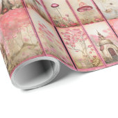 Roze paddenstoelenhuizen cadeaupapier (Rol Hoek)