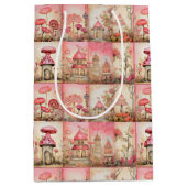 Roze paddenstoelenhuizen medium cadeauzakje (Voorkant)