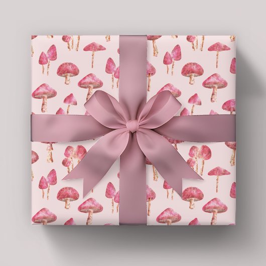 Roze paddenstoelpatroon cadeaupapier