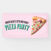 Roze Paddestoel Pizza Party Spandoek (Horizontaal)