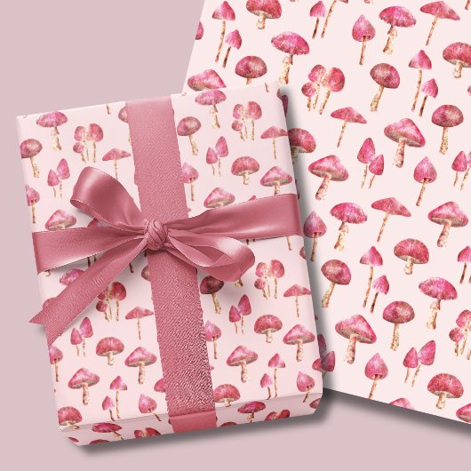 Roze paddestoelpatroon inpakpapier vel