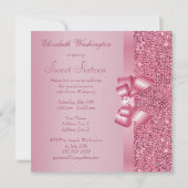 Roze pailletten, Bow & Diamond Sweet 16 Kaart (Achterkant)