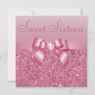 Roze pailletten, Bow & Diamond Sweet 16 Kaart